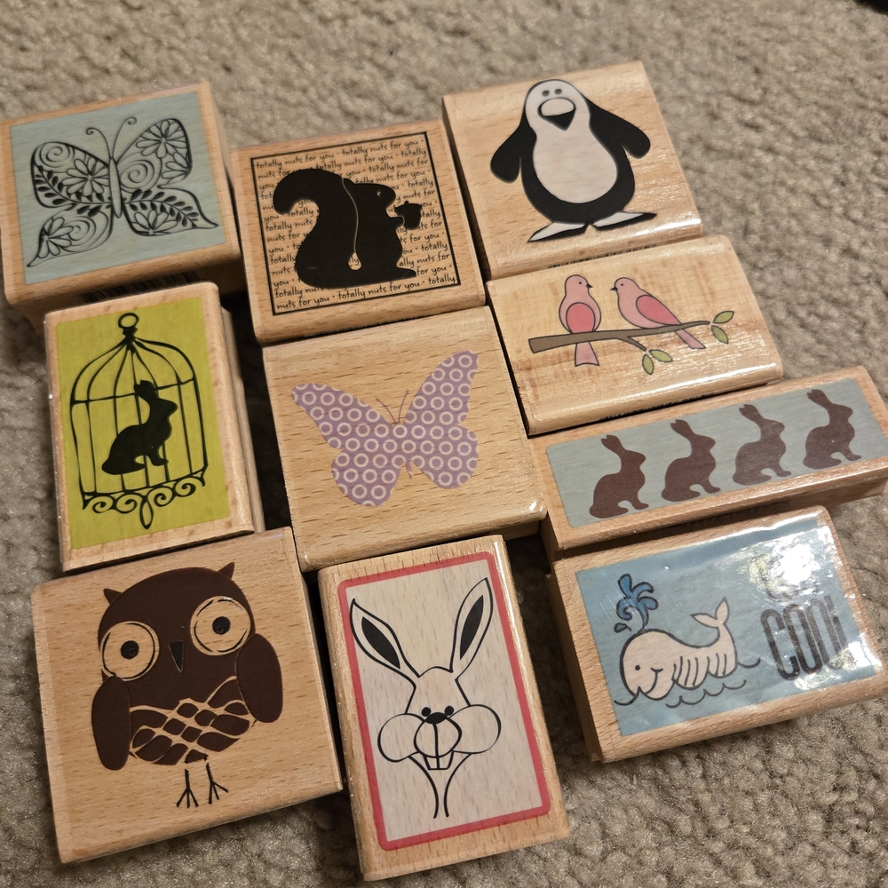 Animal and Nature Themed Craft Wooden Stamps Set Of 10 Scrapbooking